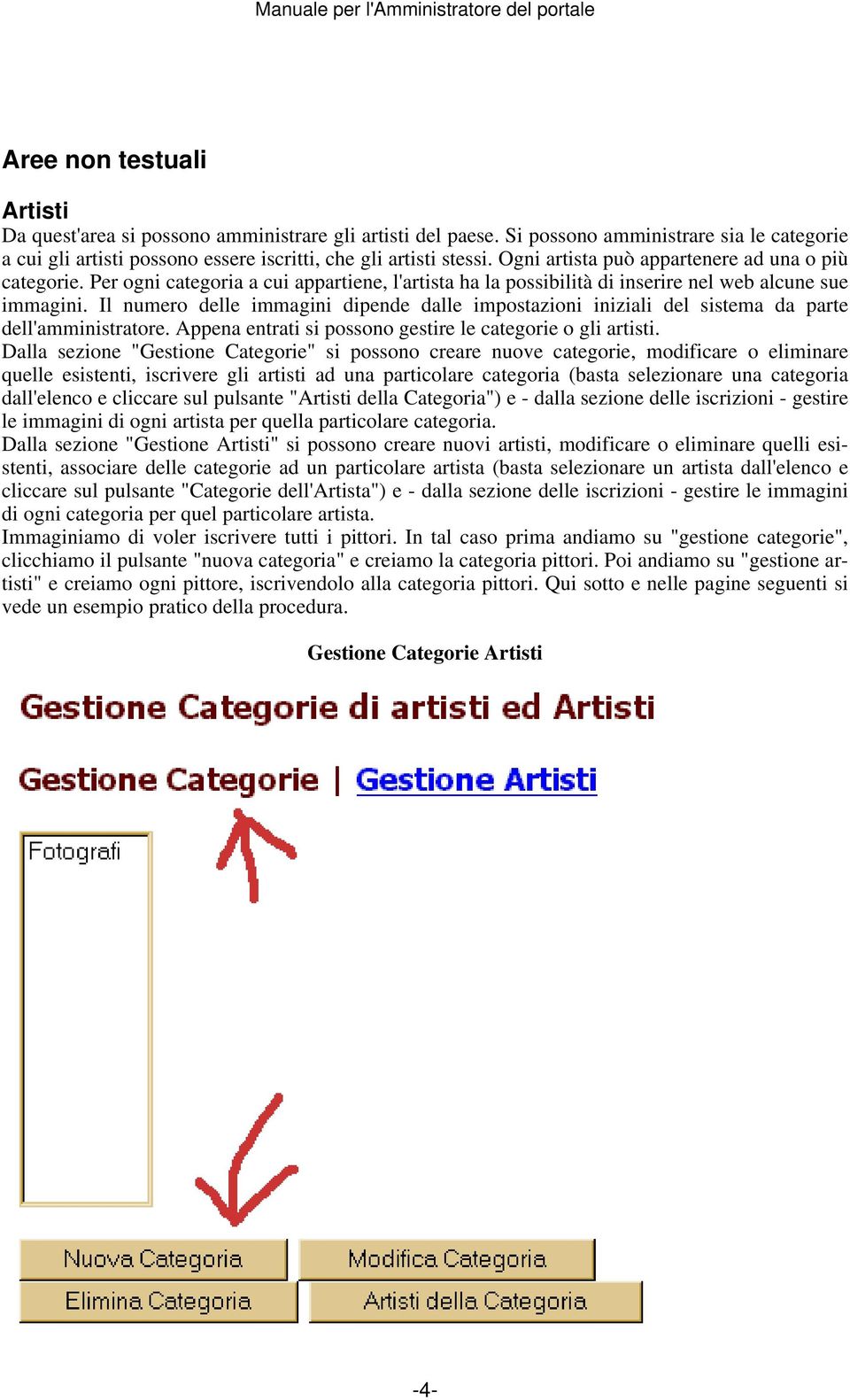 Il numero delle immagini dipende dalle impostazioni iniziali del sistema da parte dell'amministratore. Appena entrati si possono gestire le categorie o gli artisti.