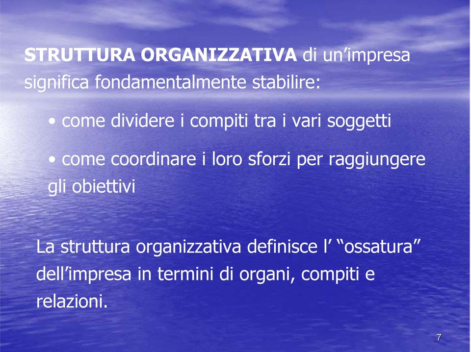 i loro sforzi per raggiungere gli obiettivi La struttura organizzativa