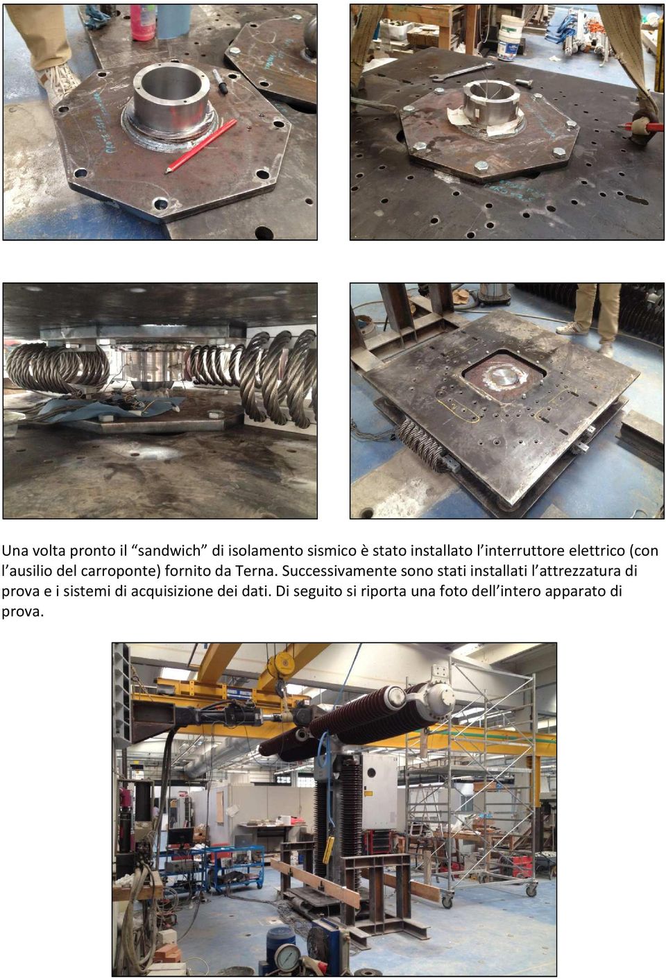Successivamente sono stati installati l attrezzatura di prova e i sistemi di
