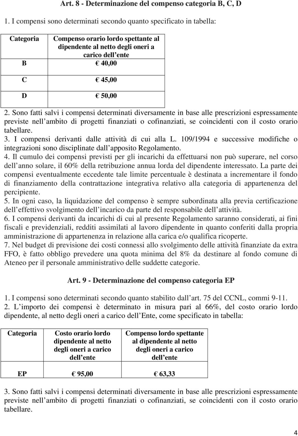 Sono fatti salvi i compensi determinati diversamente in base alle prescrizioni espressamente previste nell ambito di progetti finanziati o cofinanziati, se coincidenti con il costo orario tabellare.