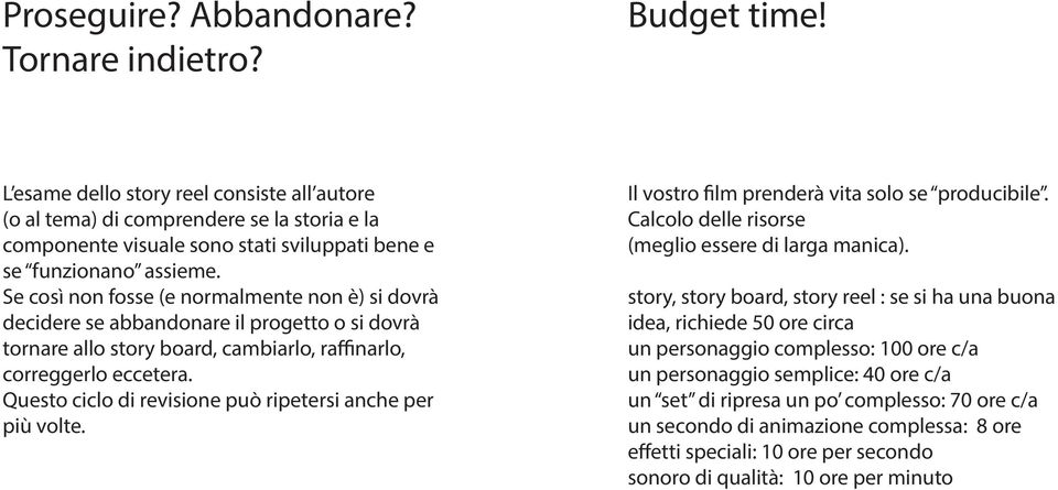 Se così non fosse (e normalmente non è) si dovrà decidere se abbandonare il progetto o si dovrà tornare allo story board, cambiarlo, raffinarlo, correggerlo eccetera.