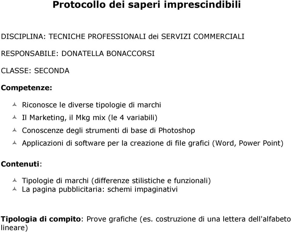 creazione di file grafici (Word, Power Point) Tipologie di marchi (differenze stilistiche e funzionali) La pagina