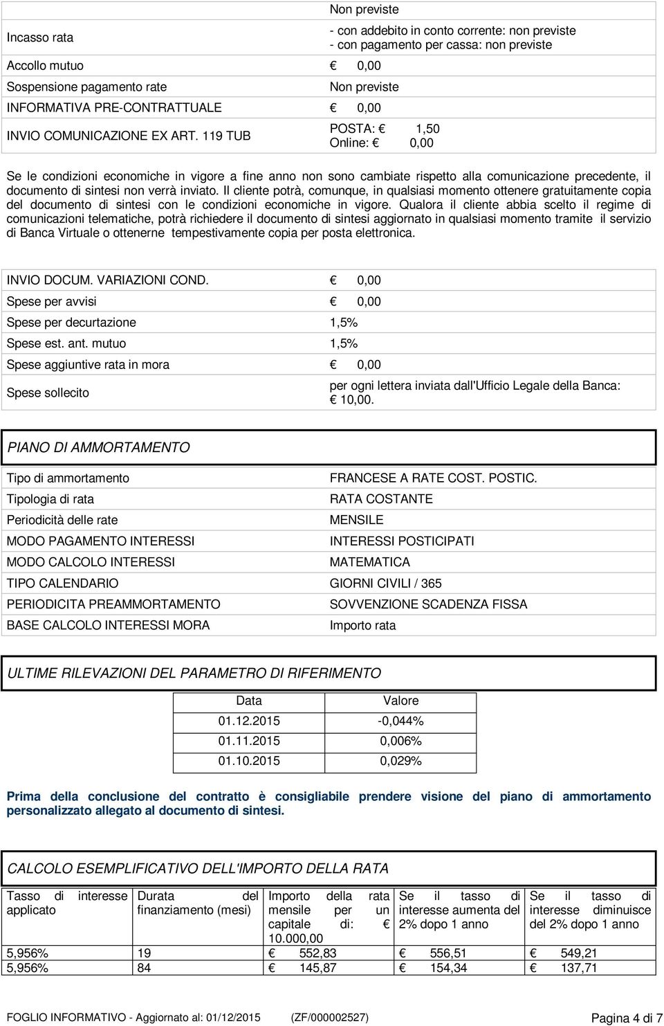 119 TUB POSTA: 1,50 Online: 0,00 Se le condizioni economiche in vigore a fine anno non sono cambiate rispetto alla comunicazione precedente, il documento di sintesi non verrà inviato.