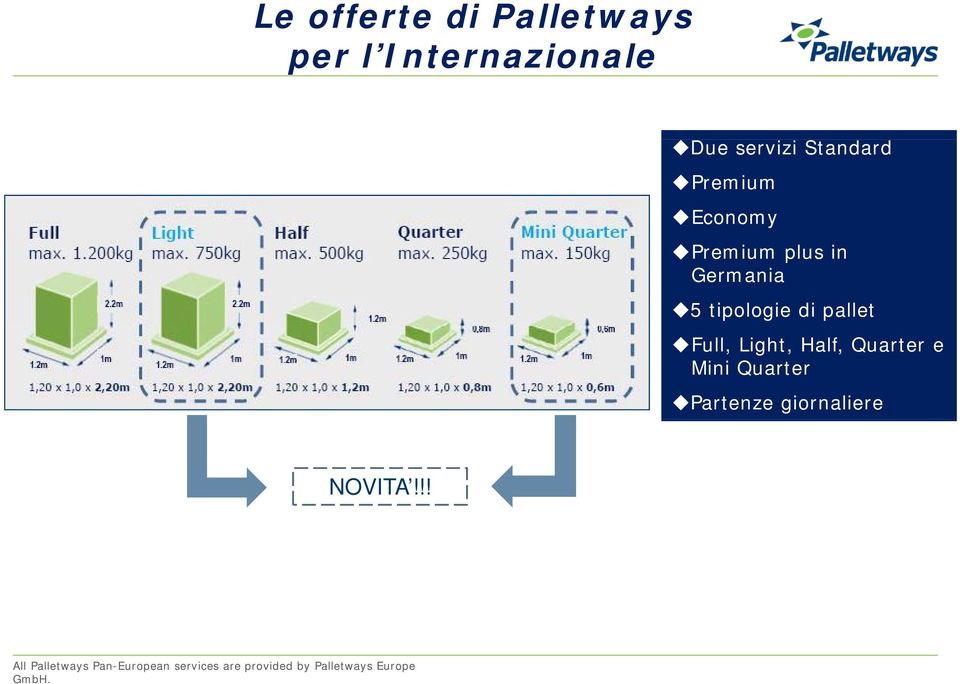 Germania 5 tipologie di pallet Full, Light, Half,