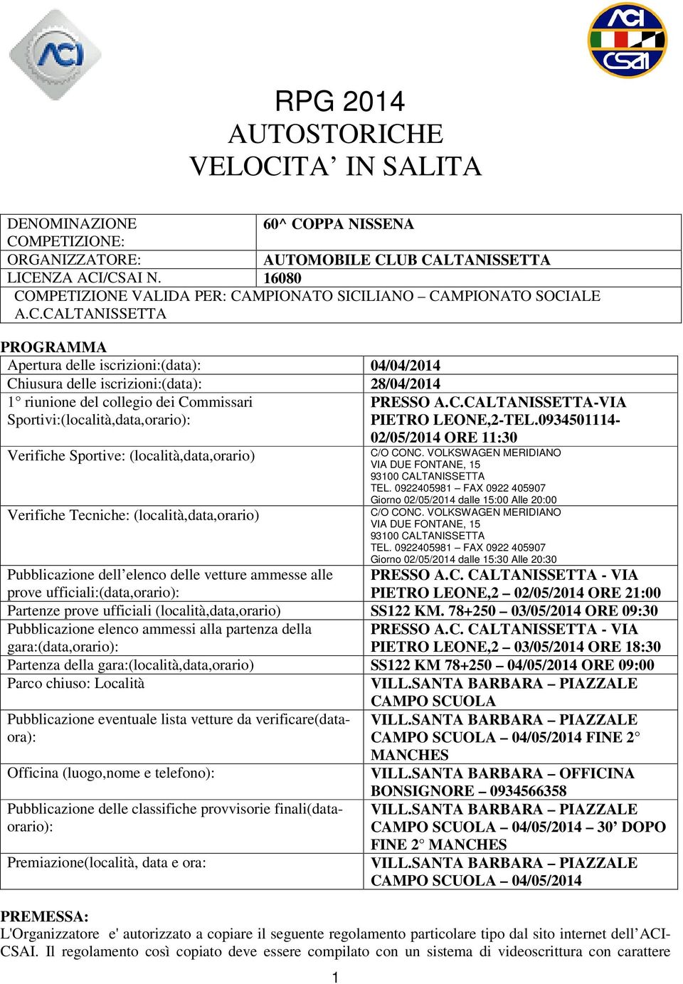 MPETIZIONE VALIDA PER: CA