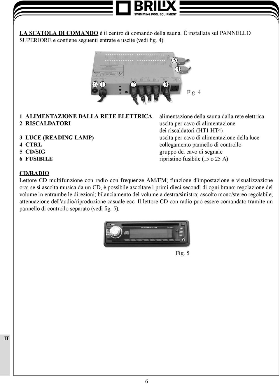 di alimentazione della luce 4 CTRL collegamento pannello di controllo 5 CD/SIG gruppo del cavo di segnale 6 FUSIBILE ripristino fusibile (15 o 25 A) CD/RADIO Lettore CD multifunzione con radio con