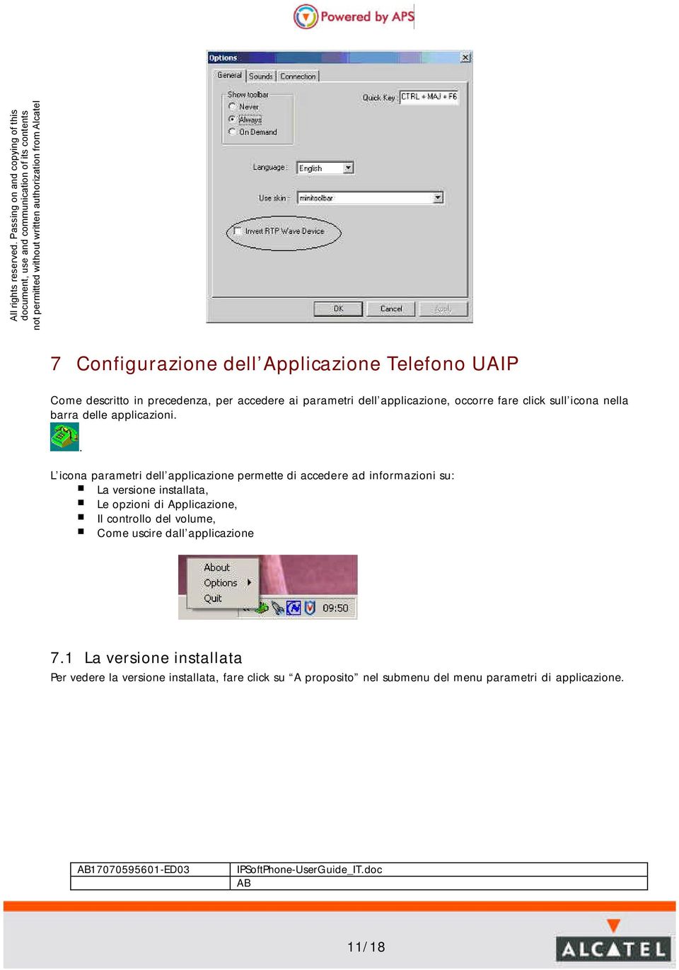 . L icona parametri dell applicazione permette di accedere ad informazioni su: La versione installata, Le opzioni di