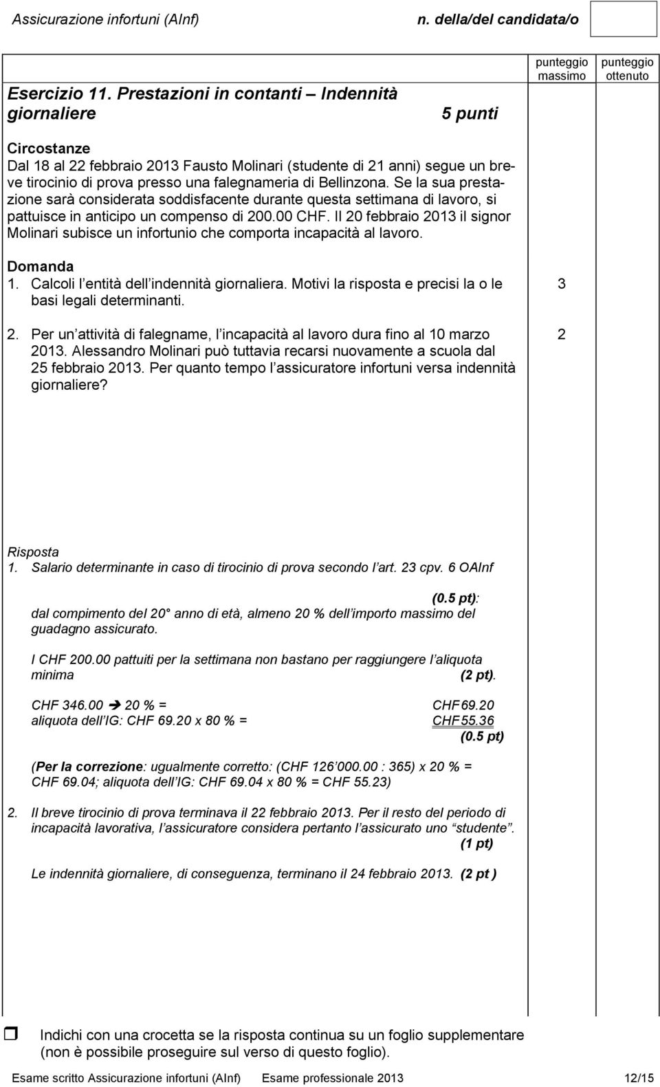 Se la sua prestazione sarà considerata soddisfacente durante questa settimana di lavoro, si pattuisce in anticipo un compenso di 200.00 CHF.