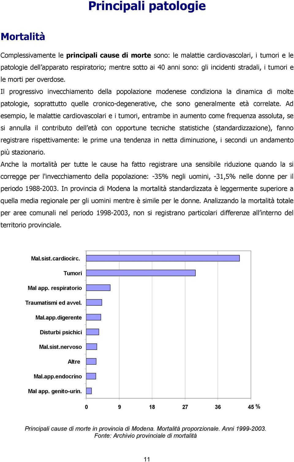 Il progressivo invecchiamento della popolazione modenese condiziona la dinamica di molte patologie, soprattutto quelle cronico-degenerative, che sono generalmente età correlate.