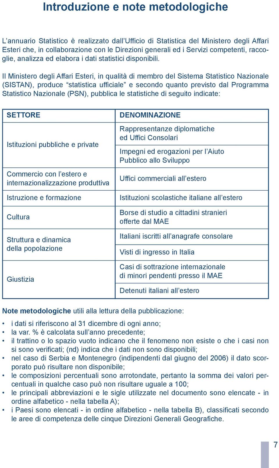 Il Ministero degli Affari Esteri, in qualità di membro del Sistema Statistico Nazionale (SISTAN), produce statistica ufficiale e secondo quanto previsto dal Programma Statistico Nazionale (PSN),