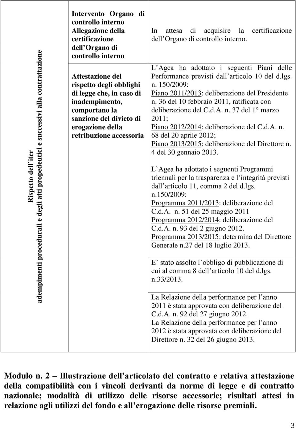 certificazione dell Organo di controllo interno. L Agea ha adottato i seguenti Piani delle Performance previsti dall articolo 10 del d.lgs. n.