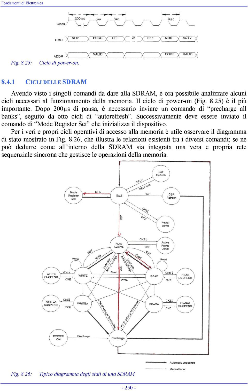 essere inviato il comando di Mode Register Set che inizializza il dispositivo Per i veri e propri cicli operativi di accesso alla memoria è utile osservare il diagramma di stato mostrato in Fig 826,