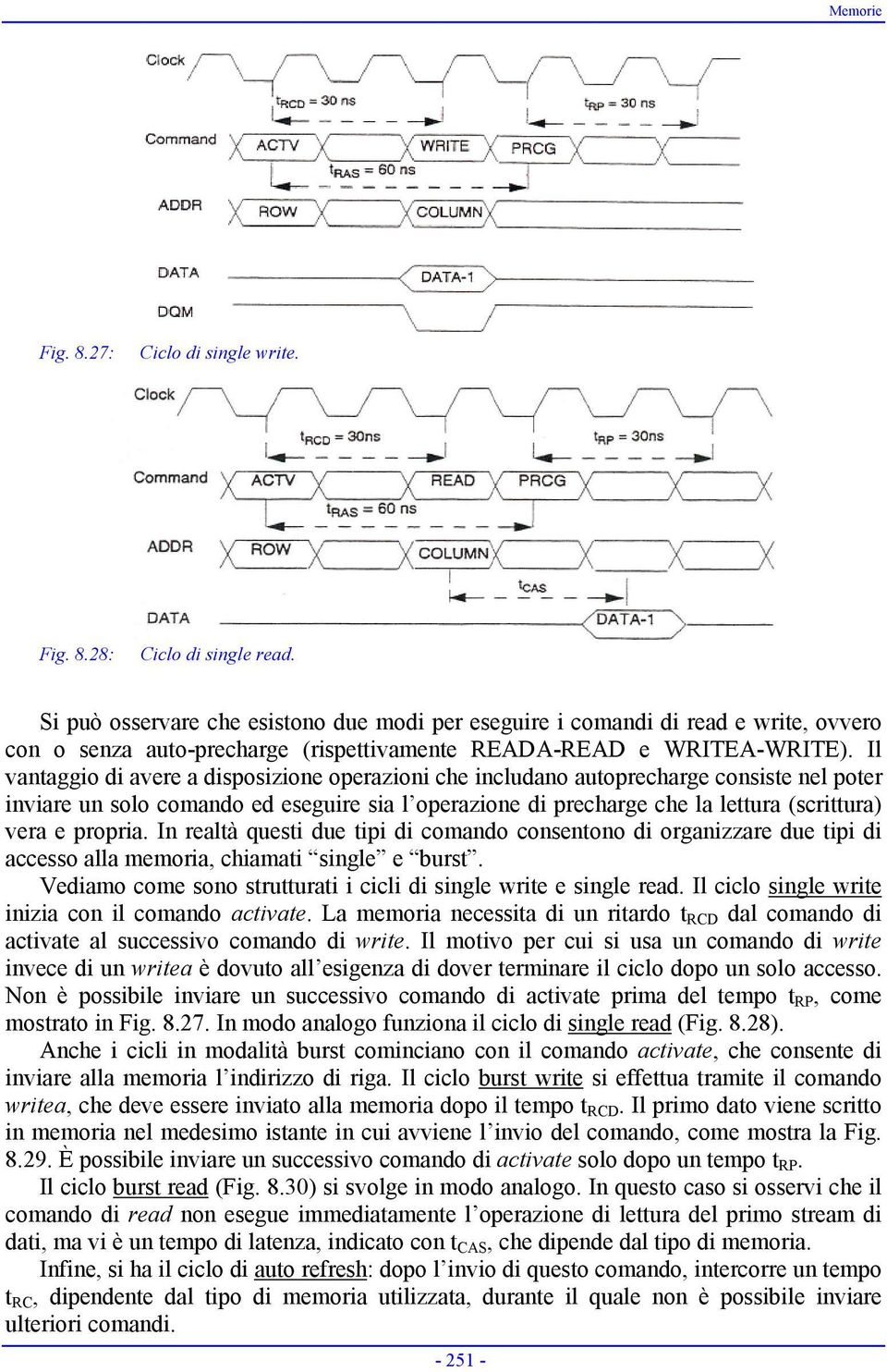 lettura (scrittura) vera e propria In realtà questi due tipi di comando consentono di organizzare due tipi di accesso alla memoria, chiamati single e burst Vediamo come sono strutturati i cicli di