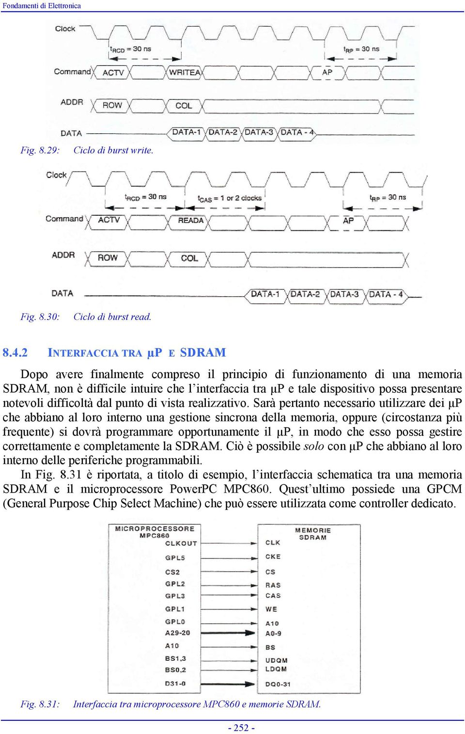 interno una gestione sincrona della memoria, oppure (circostanza più frequente) si dovrà programmare opportunamente il µp, in modo che esso possa gestire correttamente e completamente la SDRAM Ciò è