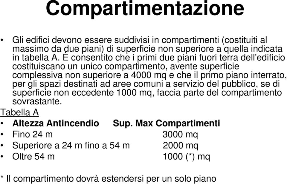 piano interrato, per gli spazi destinati ad aree comuni a servizio del pubblico, se di superficie non eccedente 1000 mq, faccia parte del compartimento sovrastante.