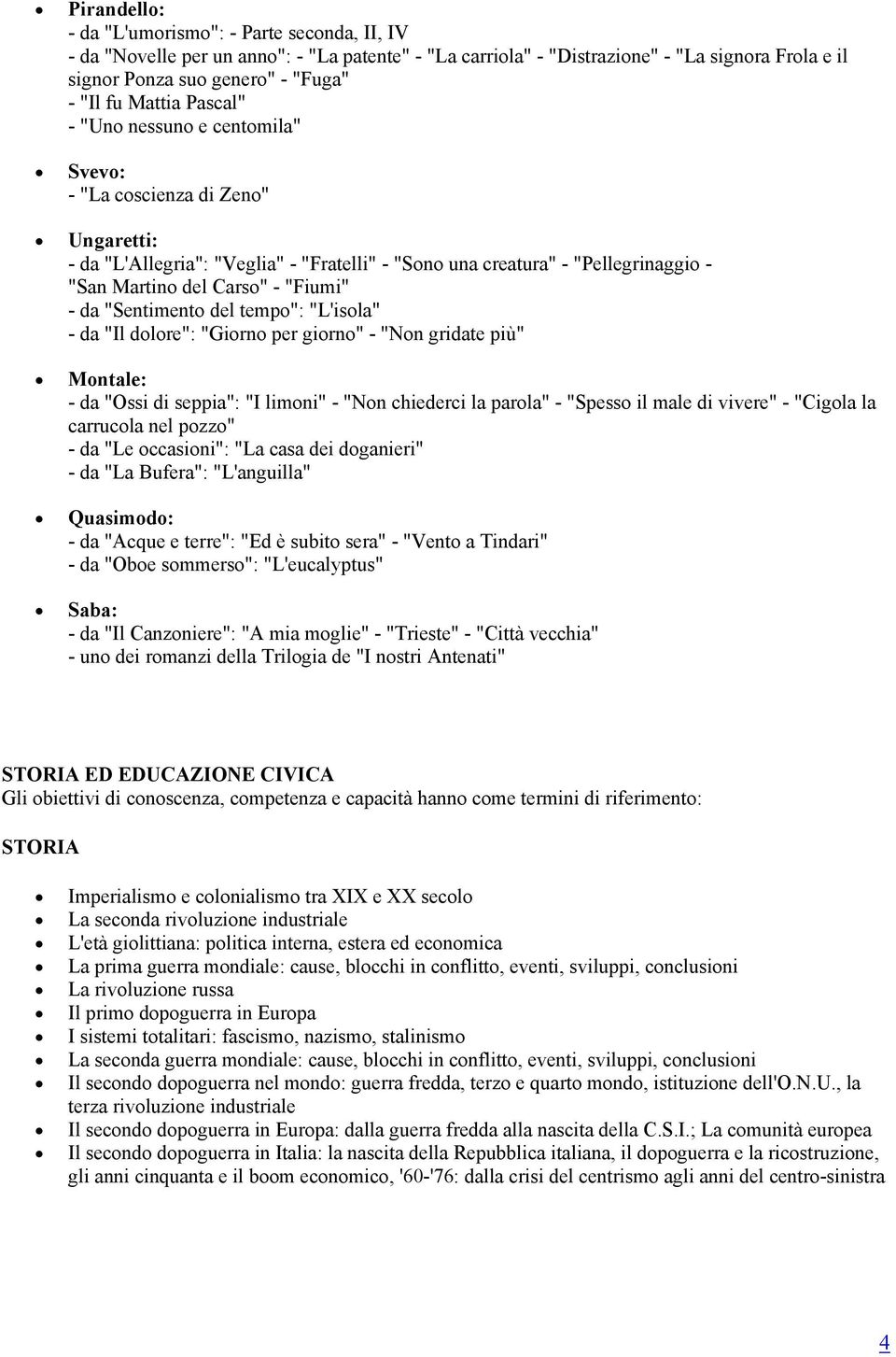 "Fiumi" - da "Sentimento del tempo": "L'isola" - da "Il dolore": "Giorno per giorno" - "Non gridate più" Montale: - da "Ossi di seppia": "I limoni" - "Non chiederci la parola" - "Spesso il male di