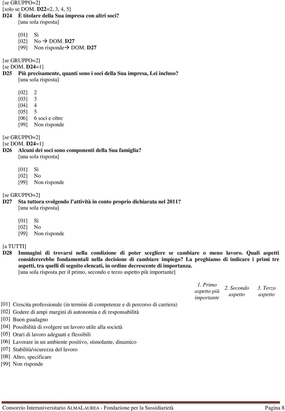 [01] Sì [02] No D27 Sta tuttora svolgendo l attività in conto proprio dichiarata nel 2011?