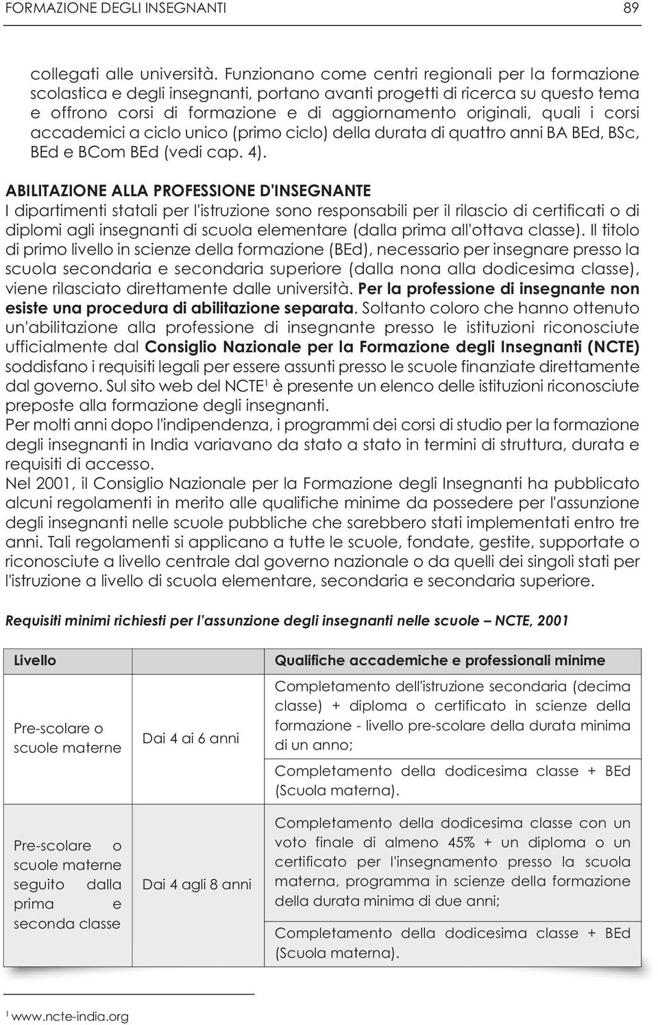 corsi accademici a ciclo unico (primo ciclo) della durata di quattro anni BA BEd, BSc, BEd e BCom BEd (vedi cap. 4).