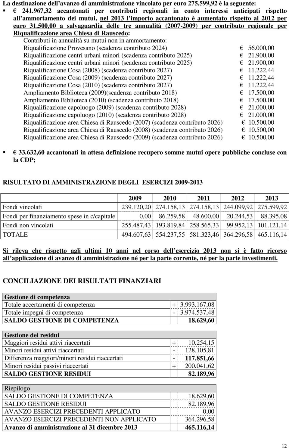 500,00 a salvaguardia delle tre annualità (2007-2009) per contributo regionale per Riqualificazione area Chiesa di Rauscedo: Contributi in annualità su mutui non in ammortamento: Riqualificazione