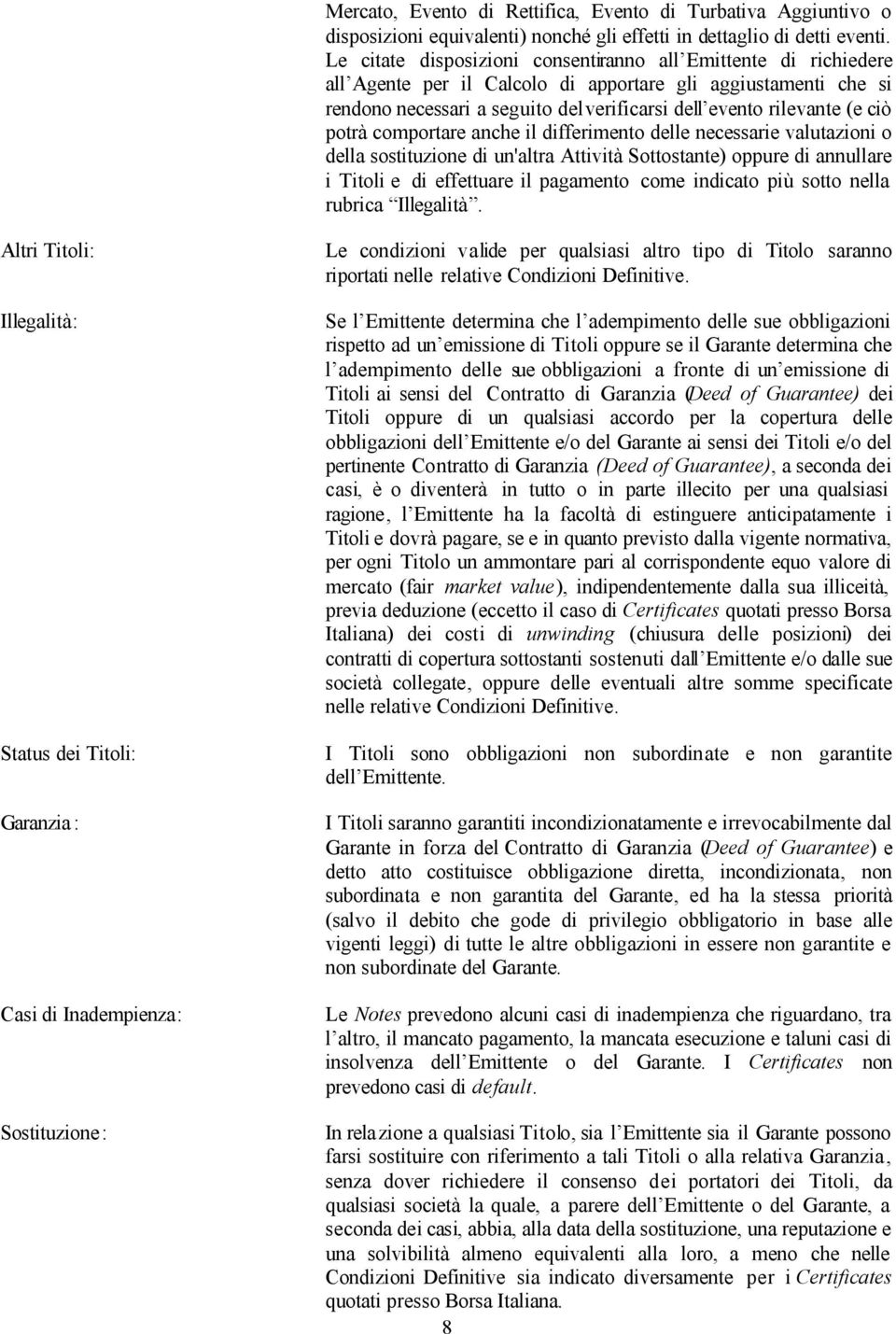 ciò potrà comportare anche il differimento delle necessarie valutazioni o della sostituzione di un'altra Attività Sottostante) oppure di annullare i Titoli e di effettuare il pagamento come indicato