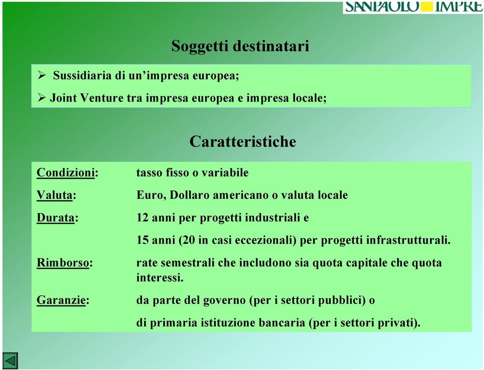 progetti industriali e 15 anni (20 in casi eccezionali) per progetti infrastrutturali.