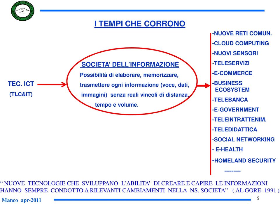 -CLOUD COMPUTING -NUOVI SENSORI -TELESERVIZI -E-COMMERCE -BUSINESS ECOSYSTEM -TELEBANCA -E-GOVERNMENT -TELEINTRATTENIM.