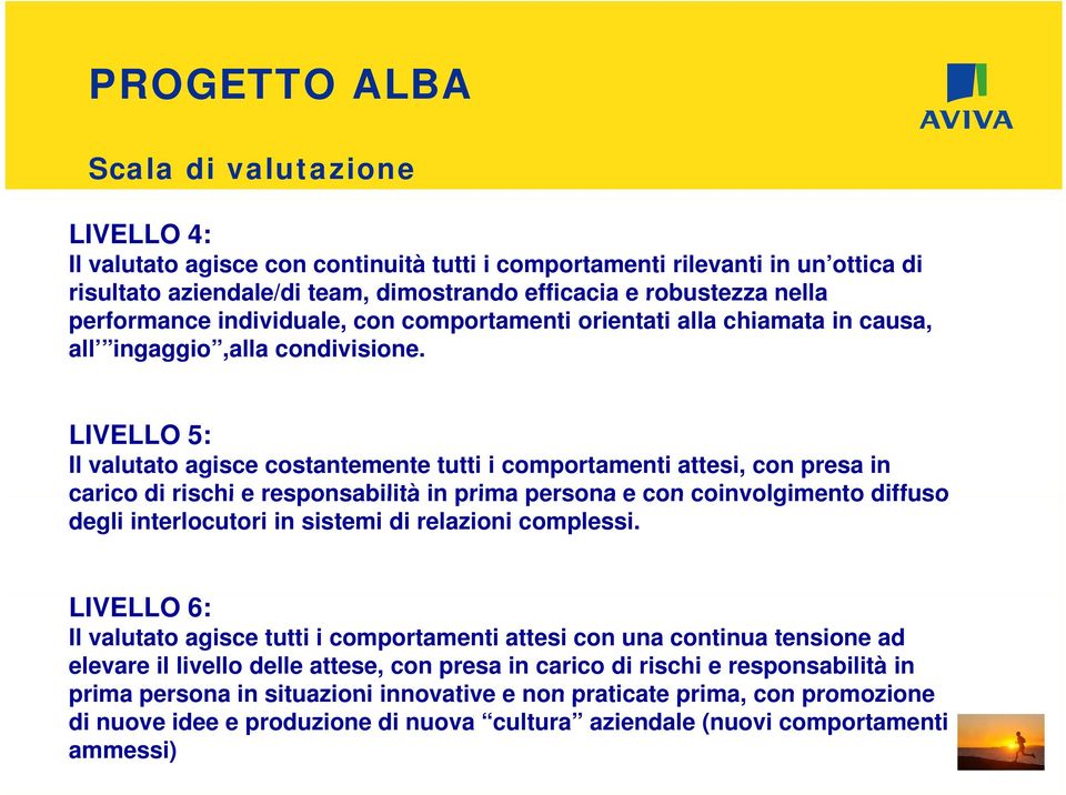 LIVELLO 5: Il valutato agisce costantemente tutti i comportamenti attesi, con presa in carico di rischi e responsabilità in prima persona e con coinvolgimento diffuso degli interlocutori in sistemi