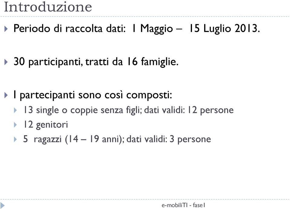 I partecipanti sono così composti: 13 single o coppie senza