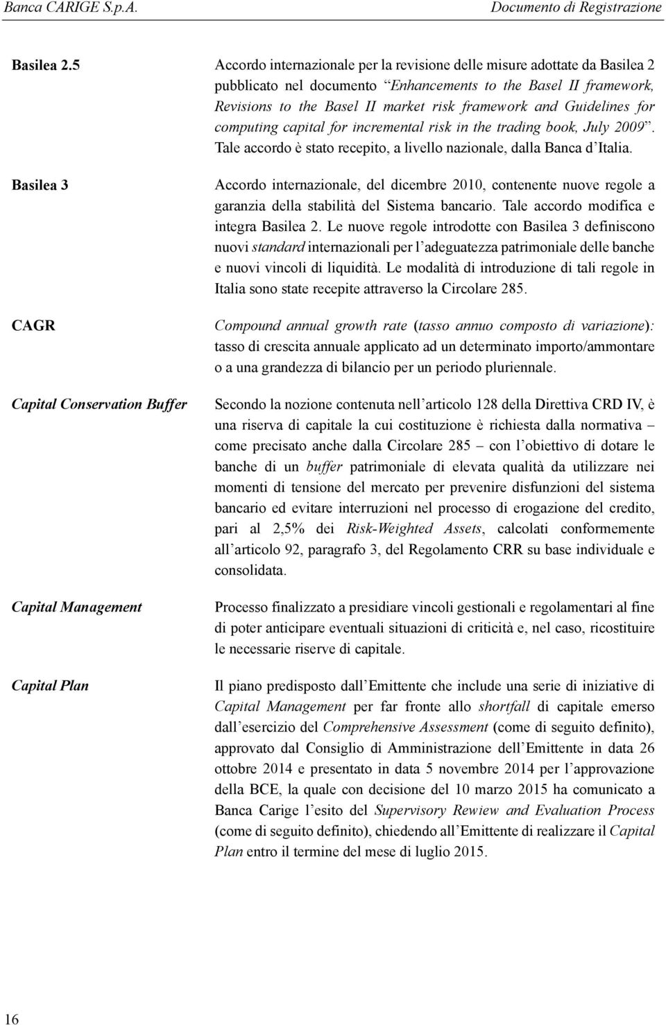 Guidelines for computing capital for incremental risk in the trading book, July 2009. Tale accordo è stato recepito, a livello nazionale, dalla Banca d Italia.