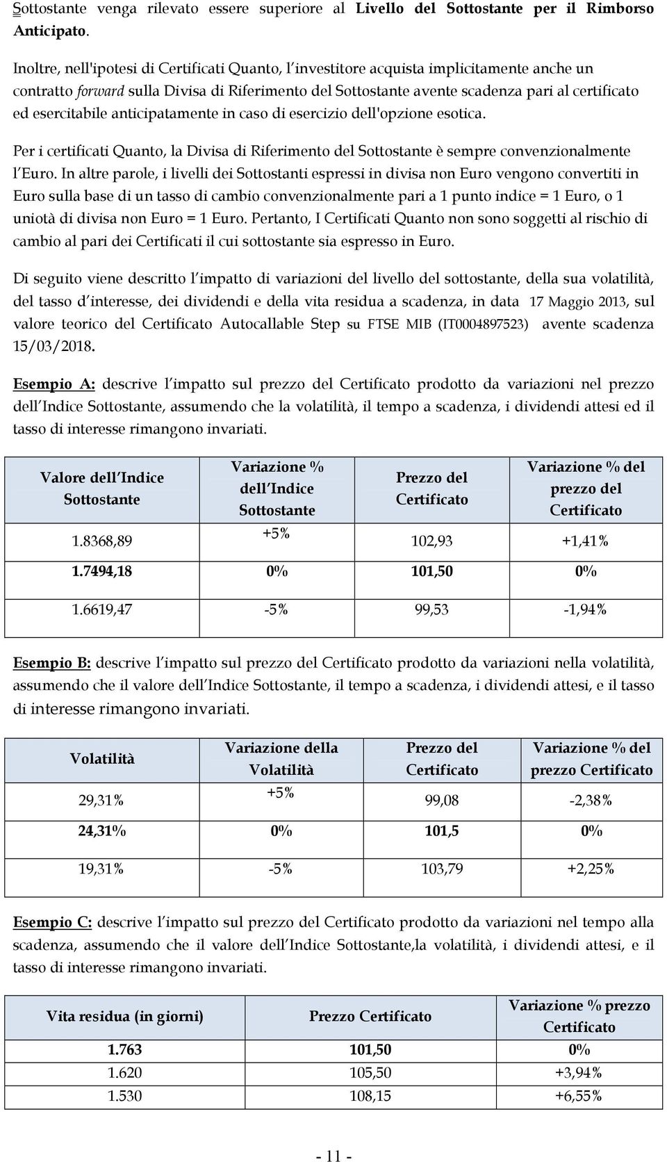 esercitabile anticipatamente in caso di esercizio dell'opzione esotica. Per i certificati Quanto, la Divisa di Riferimento del Sottostante è sempre convenzionalmente l Euro.