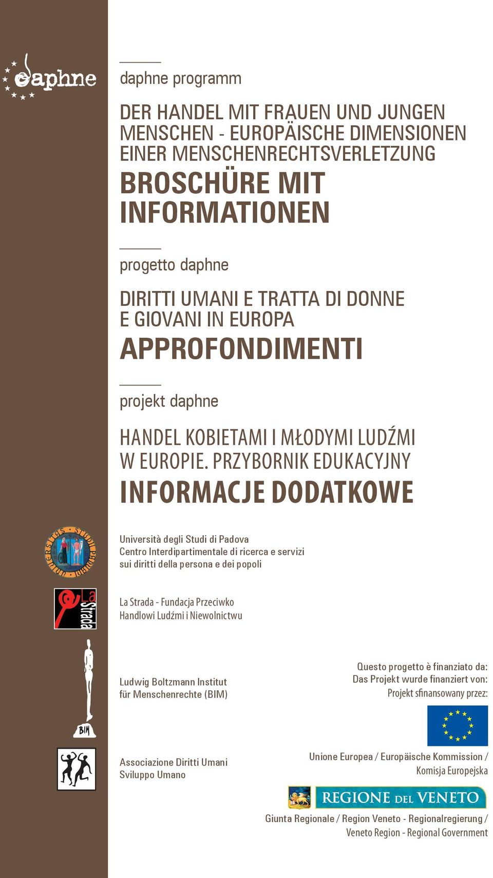 PRZYBORNIK EDUKACYJNY INFORMACJE DODATKOWE Università degli Studi di Padova Centro Interdipartimentale di ricerca e servizi sui diritti della persona e dei popoli La Strada - Fundacja Przeciwko