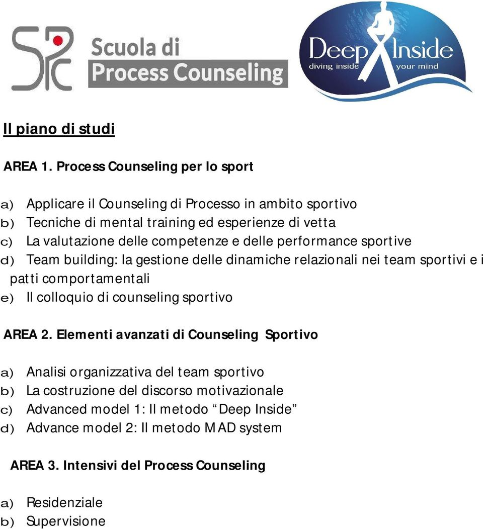 delle competenze e delle performance sportive d) Team building: la gestione delle dinamiche relazionali nei team sportivi e i patti comportamentali e) Il colloquio di