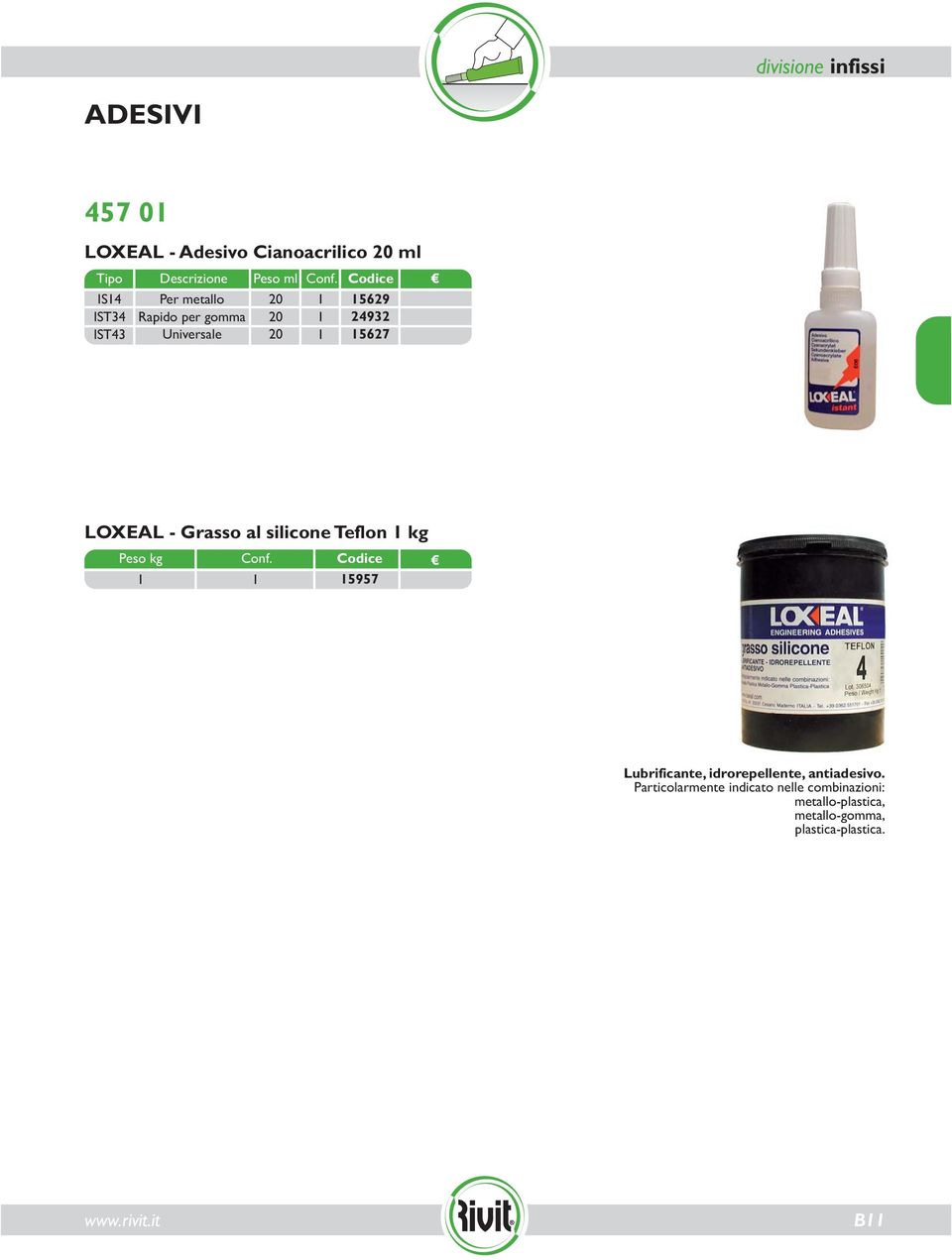 al silicone Teflon kg Peso kg 5957 Lubrificante, idrorepellente, antiadesivo.