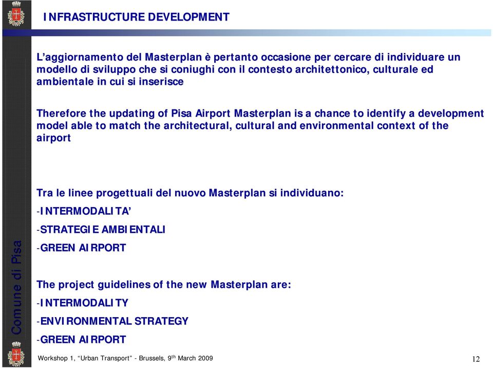 match the architectural,, cultural and environmental context of the airport Tra le linee progettuali del nuovo Masterplan si individuano: -INTERMODALITA -STRATEGIE