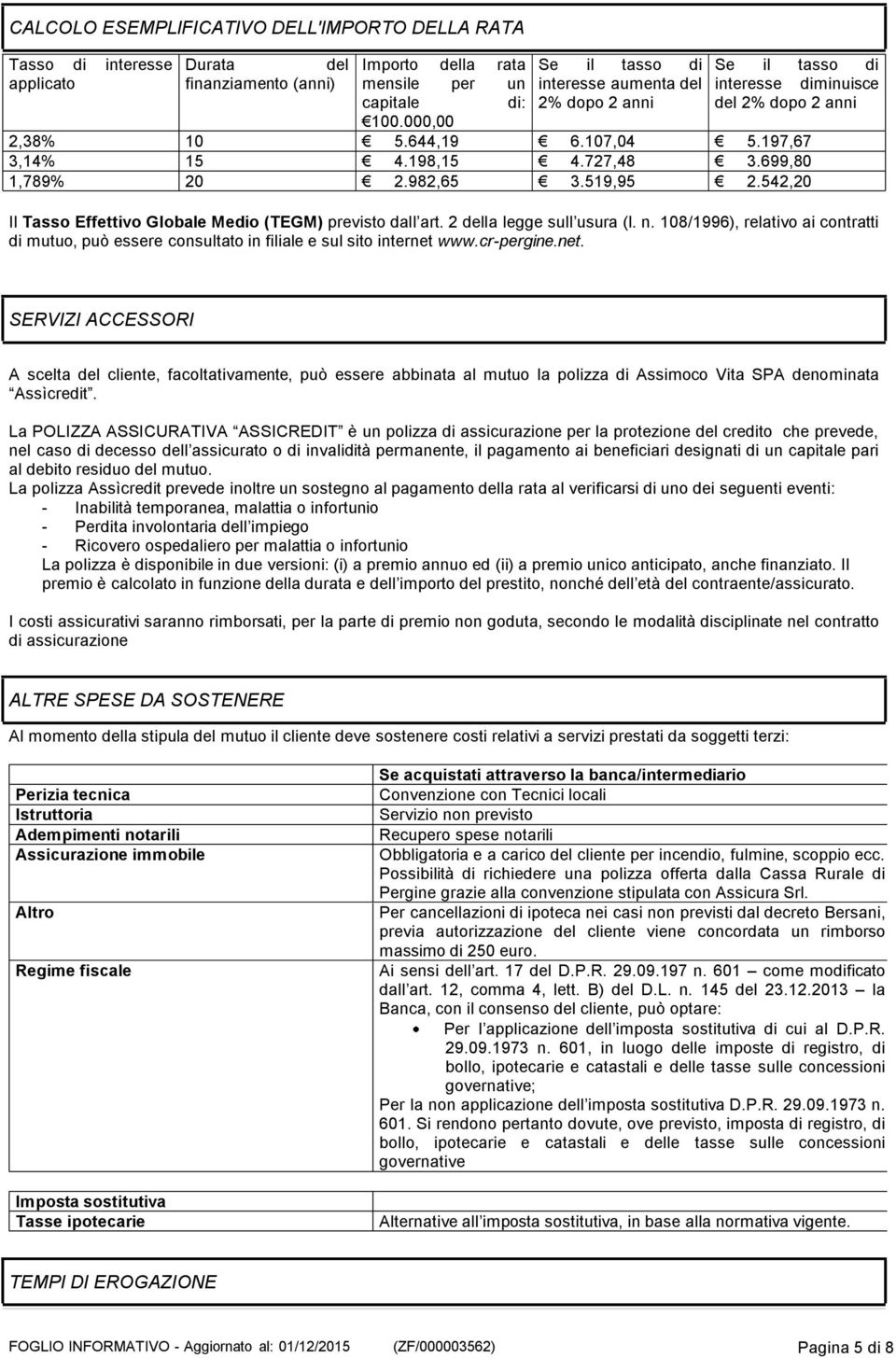 542,20 Il Tasso Effettivo Globale Medio (TEGM) previsto dall art. 2 della legge sull usura (l. n. 108/1996), relativo ai contratti di mutuo, può essere consultato in filiale e sul sito internet www.