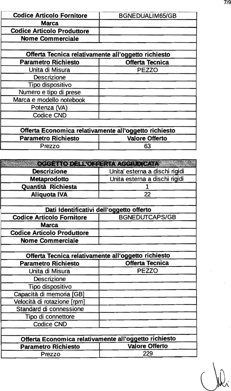 e tipo di prese Marca e modello notebook Potenza (ya) Codice CND Offerta Economica relativamente al