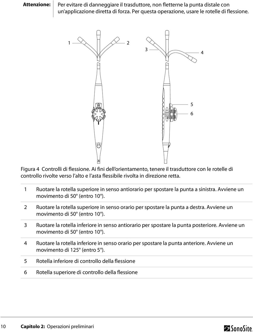 1 Ruotare la rotella superiore in senso antiorario per spostare la punta a sinistra. Avviene un movimento di 50 (entro 10 ).