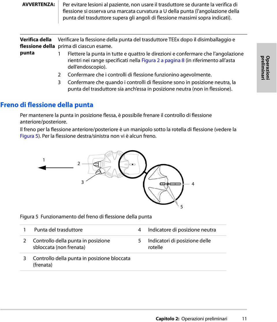 1 Flettere la punta in tutte e quattro le direzioni e confermare che l angolazione rientri nei range specificati nella Figura 2 a pagina 8 (in riferimento all asta dell endoscopio).