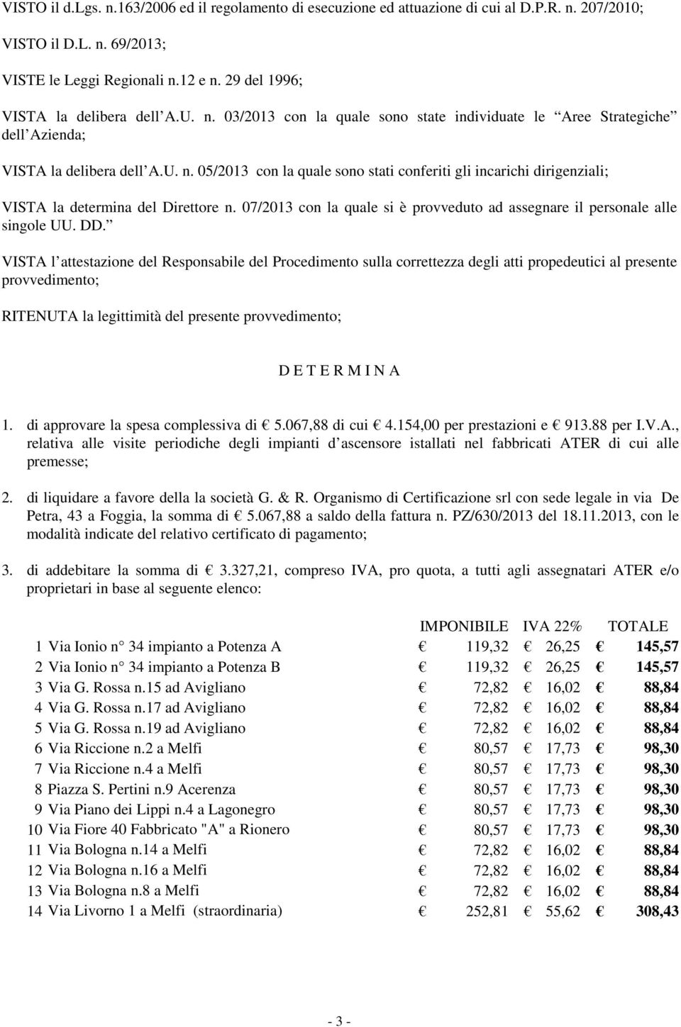 07/2013 con la quale si è provveduto ad assegnare il personale alle singole UU. DD.