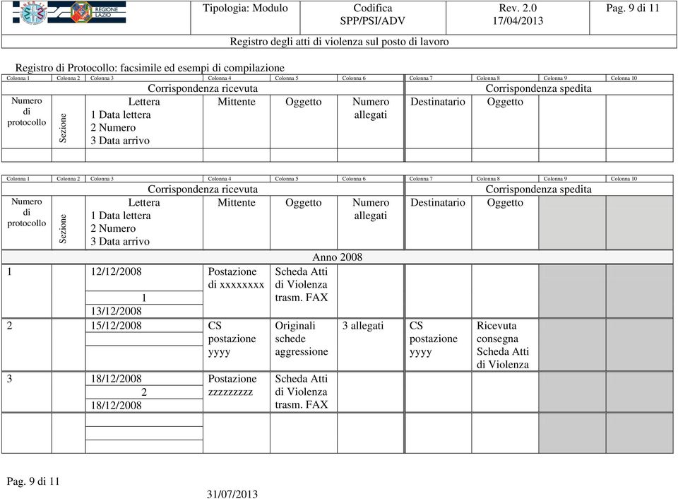 Corrispondenza spedita Numero di protocollo Lettera 1 Data lettera 2 Numero 3 Data arrivo Mittente Oggetto Numero allegati Destinatario Oggetto Colonna 1 Colonna 2 Colonna 3 Colonna 4 Colonna 5