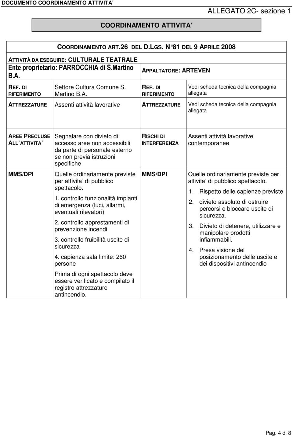 DI RIFERIMENTO Vedi scheda tecnica della compagnia allegata ATTREZZATURE Assenti attività lavorative ATTREZZATURE Vedi scheda tecnica della compagnia allegata AREE PRECLUSE ALL ATTIVITA Segnalare con