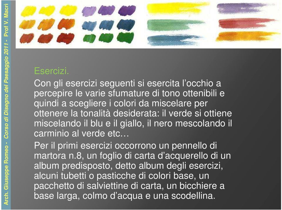 per ottenere la tonalità desiderata: il verde si ottiene miscelando il blu e il giallo, il nero mescolando il carminio al verde etc Per il