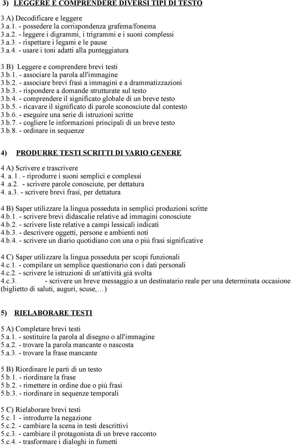 b.4. - comprendere il significato globale di un breve testo 3.b.5. - ricavare il significato di parole sconosciute dal contesto 3.b.6. - eseguire una serie di istruzioni scritte 3.b.7.