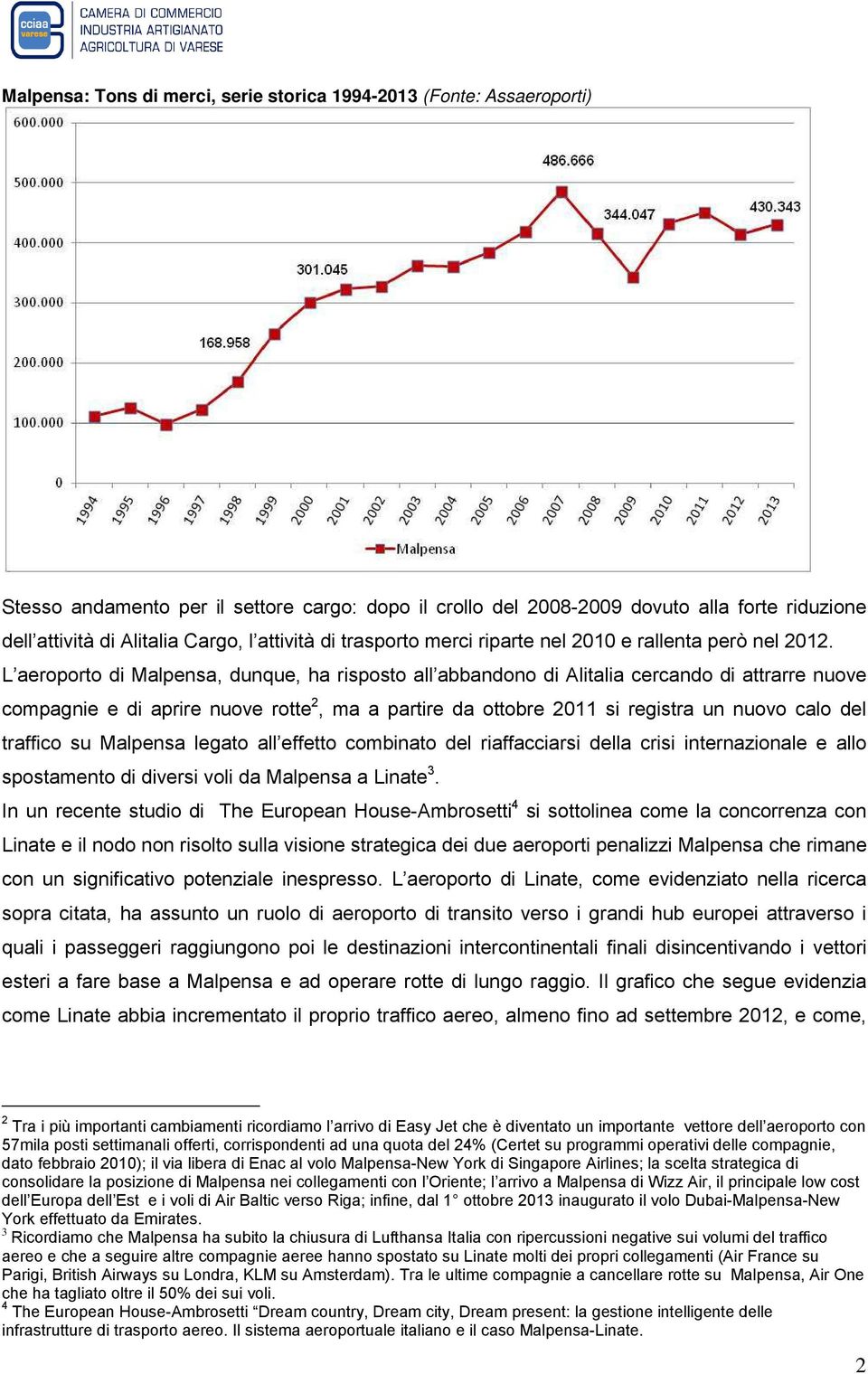 L aeroporto di Malpensa, dunque, ha risposto all abbandono di Alitalia cercando di attrarre nuove compagnie e di aprire nuove rotte 2, ma a partire da ottobre 2011 si registra un nuovo calo del