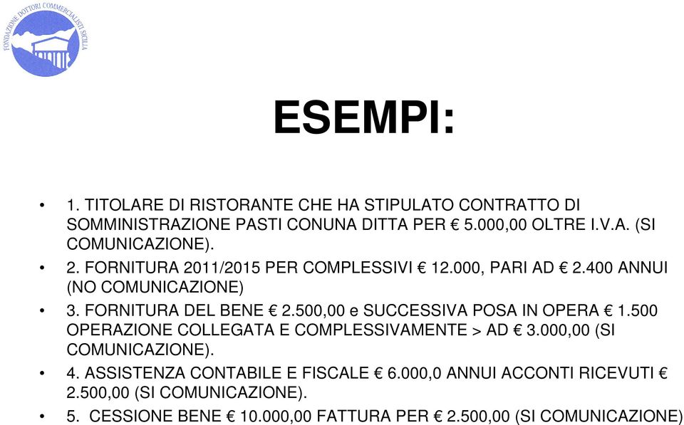 500,00 e SUCCESSIVA POSA IN OPERA 1.500 OPERAZIONE COLLEGATA E COMPLESSIVAMENTE > AD 3.000,00 (SI COMUNICAZIONE). 4.