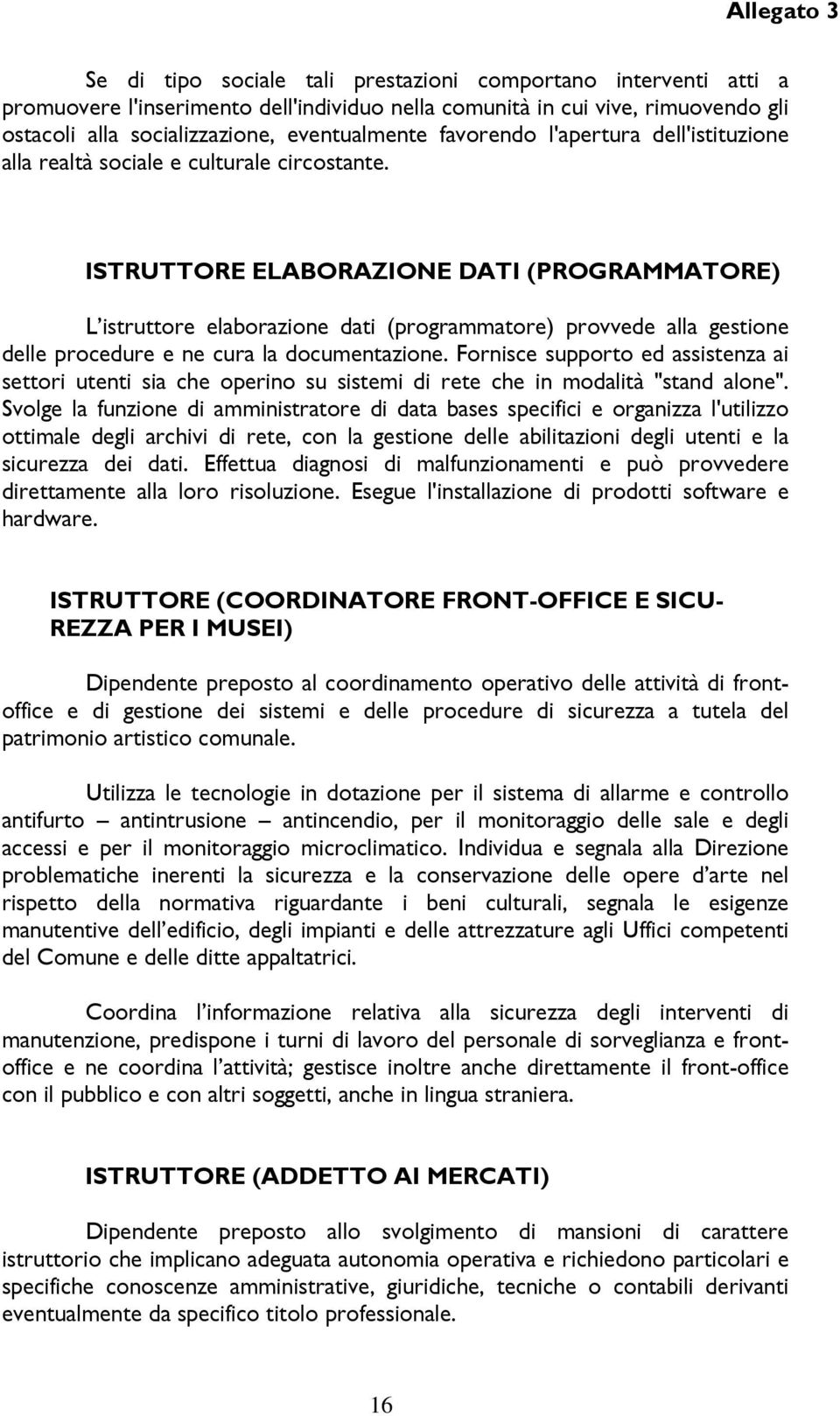 ISTRUTTORE ELABORAZIONE DATI (PROGRAMMATORE) L istruttore elaborazione dati (programmatore) provvede alla gestione delle procedure e ne cura la documentazione.