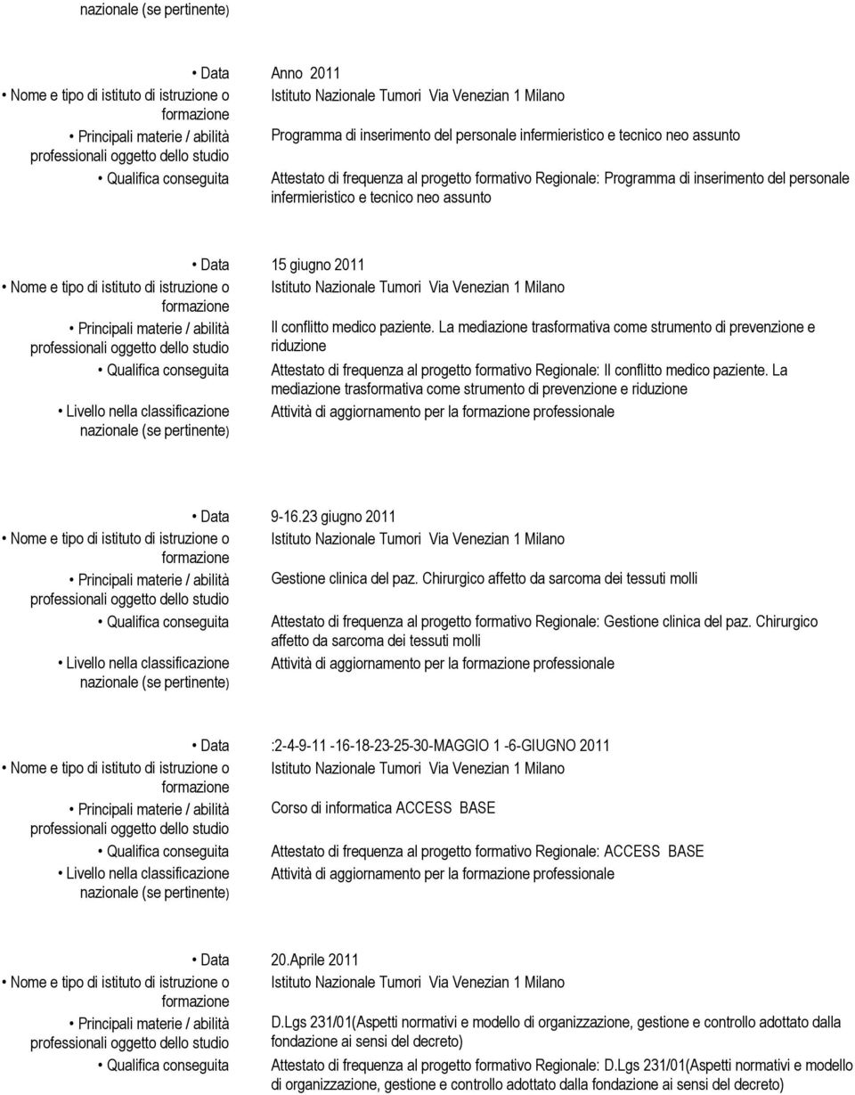 La mediazione trasformativa come strumento di prevenzione e riduzione Attestato di frequenza al progetto formativo Regionale: Il conflitto medico paziente.