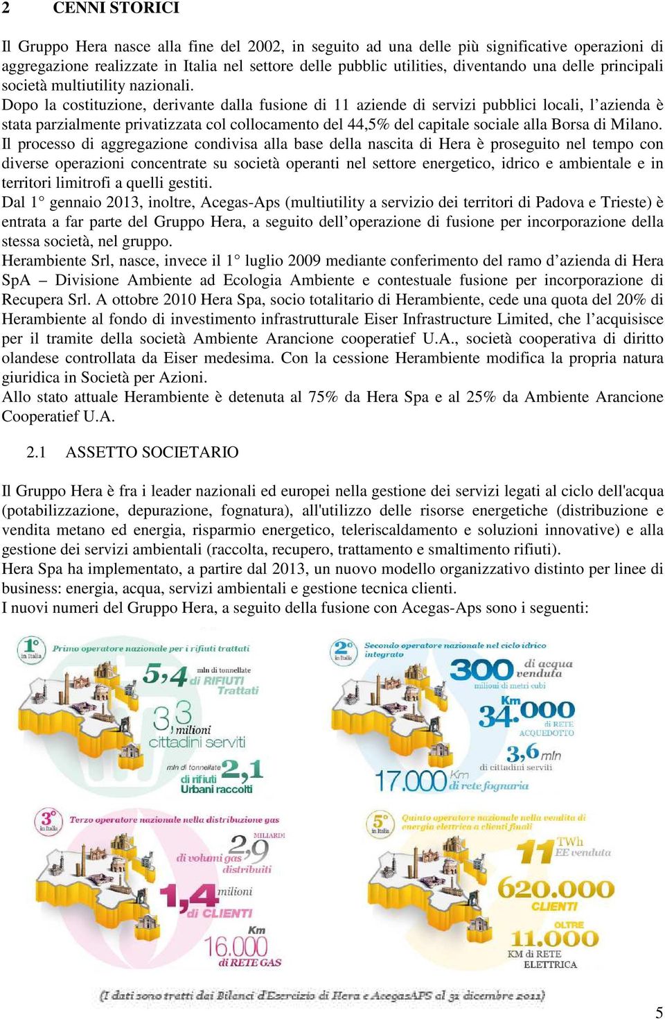 Dopo la costituzione, derivante dalla fusione di 11 aziende di servizi pubblici locali, l azienda è stata parzialmente privatizzata col collocamento del 44,5% del capitale sociale alla Borsa di