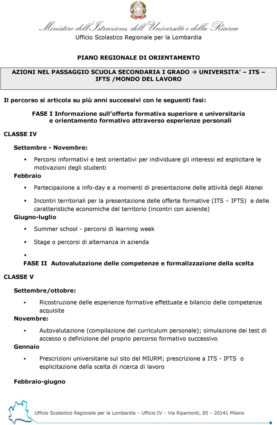 per individuare gli interessi ed esplicitare le motivazioni degli studenti Partecipazione a info-day e a momenti di presentazione delle attività degli Atenei Incontri territoriali per la