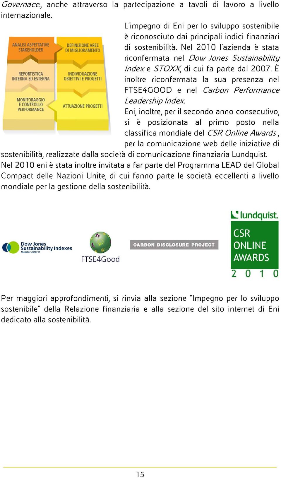 Nel 2010 l azienda è stata riconfermata nel Dow Jones Sustainability Index e STOXX, di cui fa parte dal 2007.